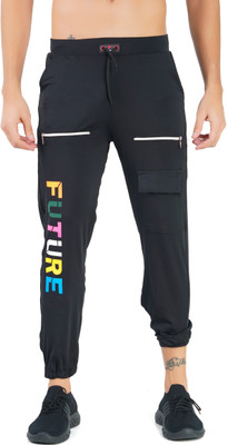 Wild Magic Solid, Self Design Men Black Track Pants