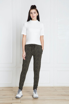 VAN HEUSEN Athleisure 4 Way Stretch And Functional Pocket Printed Women Black Track Pants