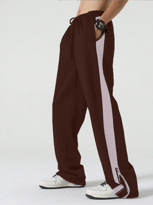 Jump Cuts Colorblock Men Brown Track Pants