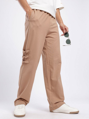 Glitchez Solid Men Beige Track Pants