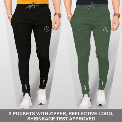 ANAND Printed Men Black, Dark Green Track Pants