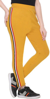 HouseOfCommon Solid, Striped Women Yellow Track Pants