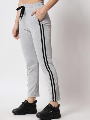 TRENDEFY Solid, Striped Women Grey Track Pants