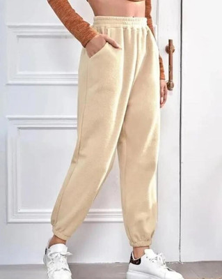 CLOTHINK India Solid Women Beige Track Pants