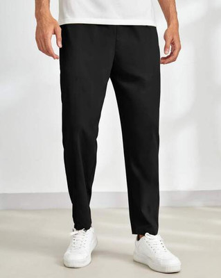 LIBJA Solid Men Black Track Pants