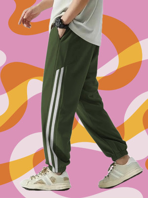 HouseOfCommon Striped Men Dark Green Track Pants