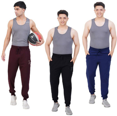 7 stories Solid Men Maroon, Black, Blue Track Pants