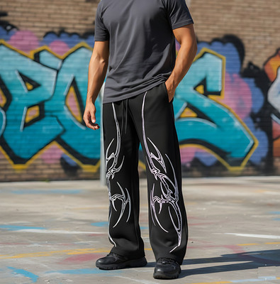 glitsy Printed Men Black Track Pants