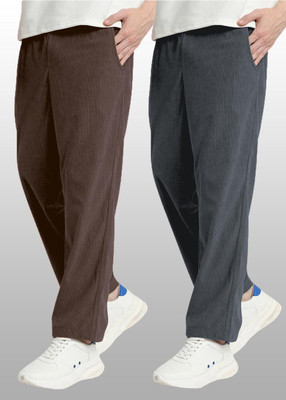 FOXTER Solid Men Grey, Brown Track Pants