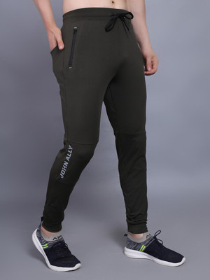 John Ally Solid, Embellished, Self Design Men Dark Green Track Pants