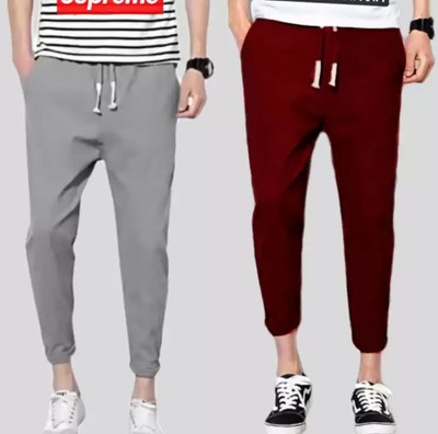 Trandone Regular Fit Men Grey, Maroon Trousers