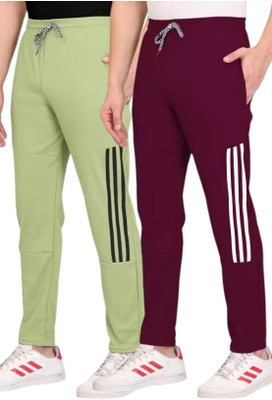 PAMIRI Solid, Striped Men Maroon, Green Track Pants