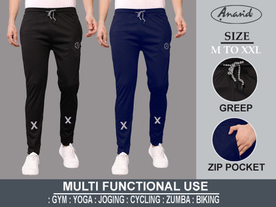 Anand Solid, Self Design Men Black, Blue Track Pants