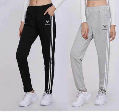 Clothina Striped Women Black, Grey Track Pants