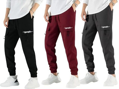 SHRIEZ Solid Men Black, Maroon, Grey Track Pants