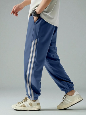 NIVEDANM Self Design Men Blue Track Pants