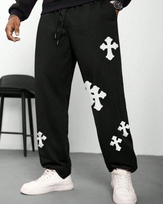 FLYNOFF Printed Men Black Track Pants