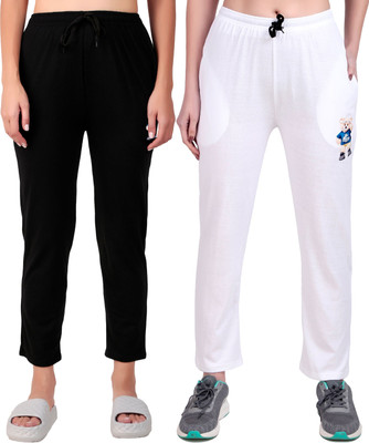 FASHIONHOUSETS Solid Women Black, White Track Pants