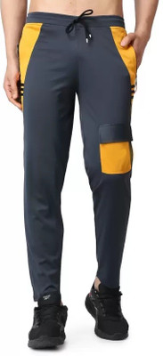 t dot Colorblock Men Grey, Yellow Track Pants