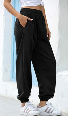 Dockstreet Solid Women Black Track Pants