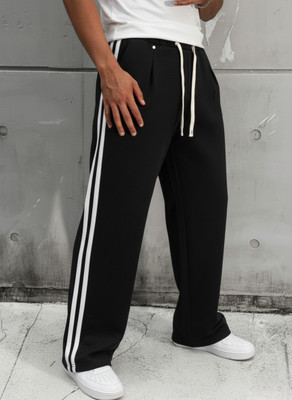 Dockstreet Solid, Striped Men White, Black Track Pants