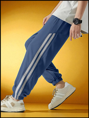 SB Trend Solid, Striped Men Blue Track Pants