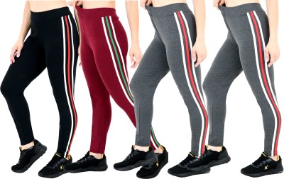 YUALIN CREATION Striped Women Grey, Red, Black, Multicolor Tights