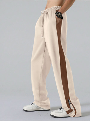 Jump Cuts Colorblock Men White Track Pants