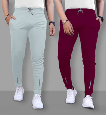 Suzaro Solid Men Grey, Maroon Track Pants