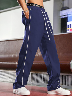 LOTHRIC Solid Men Blue Track Pants