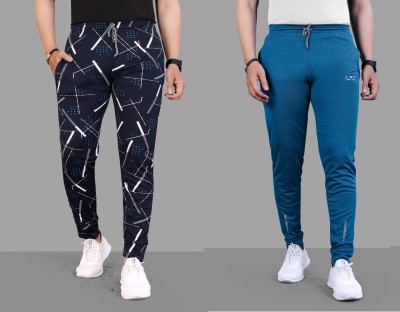 XHE Printed Men Blue, White Track Pants