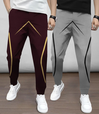 TRIPR Printed Men Maroon, Grey Track Pants