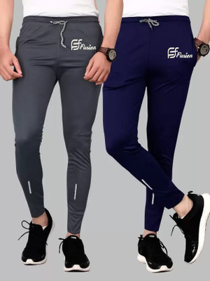 SALE FUSION Printed Men Grey, Blue Track Pants