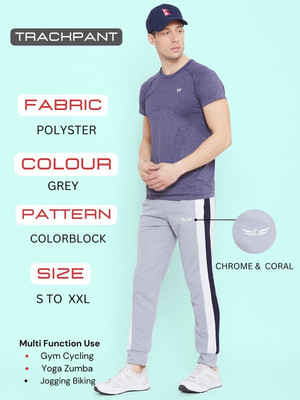 Chrome & Coral Colorblock Men Grey Track Pants