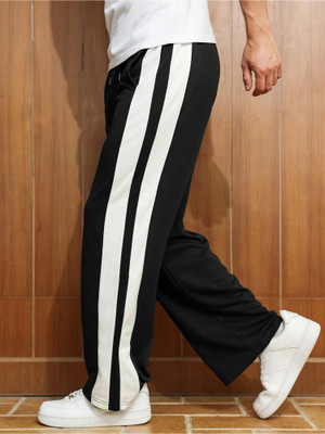 Jump Cuts Solid Men Black Track Pants
