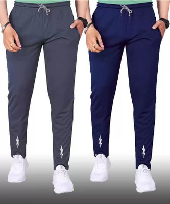Sonized Solid Men Grey, Black Track Pants