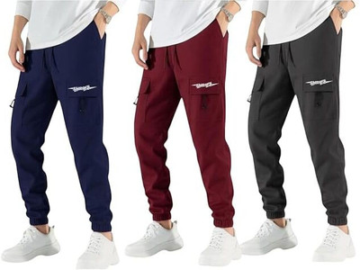 SHRIEZ Solid Men Blue, Maroon, Grey Track Pants