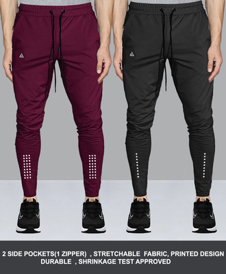 Z-DEVIL Solid Men Black, Maroon Track Pants