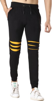 Black Collection Solid, Striped Men Black, Gold Track Pants