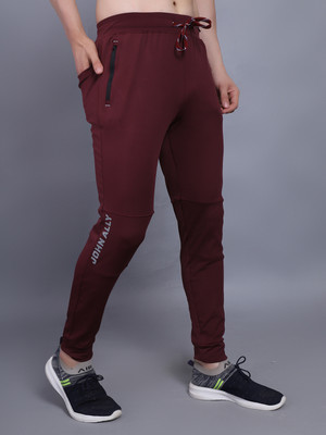John Ally Solid, Embellished, Self Design Men Maroon Track Pants