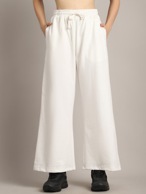 moonaah Solid Women White Track Pants