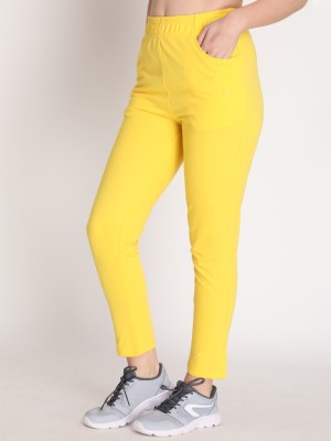 CHKOKKO Solid Women Yellow Track Pants