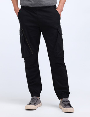 FLYING MACHINE Solid Men Black Track Pants