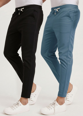 AVOLT Solid Men Black, Light Blue Track Pants