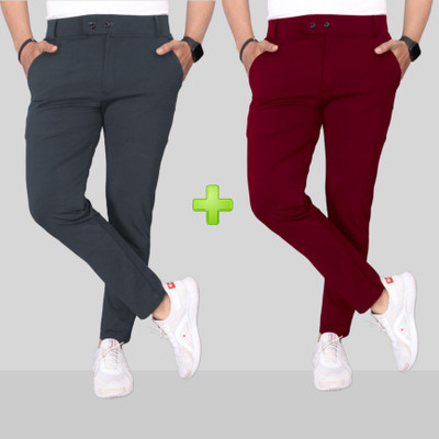 SoftStretch Solid Men Grey, Red Track Pants
