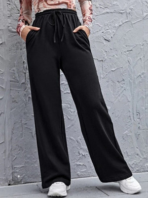 CLOTHINK India Solid Women Black Track Pants