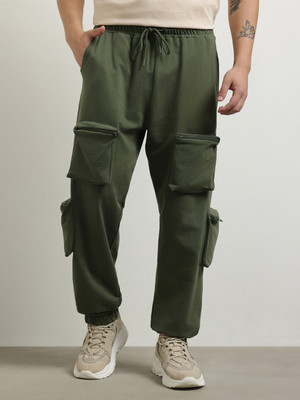 NOBERO Solid Men Dark Green Track Pants