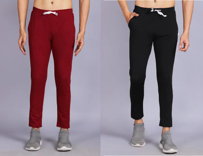 Unique Look Solid Men Maroon, Black Track Pants
