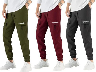 SHRIEZ Solid Men Green, Maroon, Grey Track Pants
