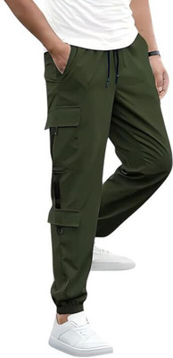 SHRIEZ Solid Men Green Track Pants